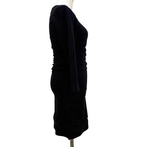 ATM Ruched Pima Cotton Tee Dress Black Stretch Jersey Bodycon - Picture 7 of 9